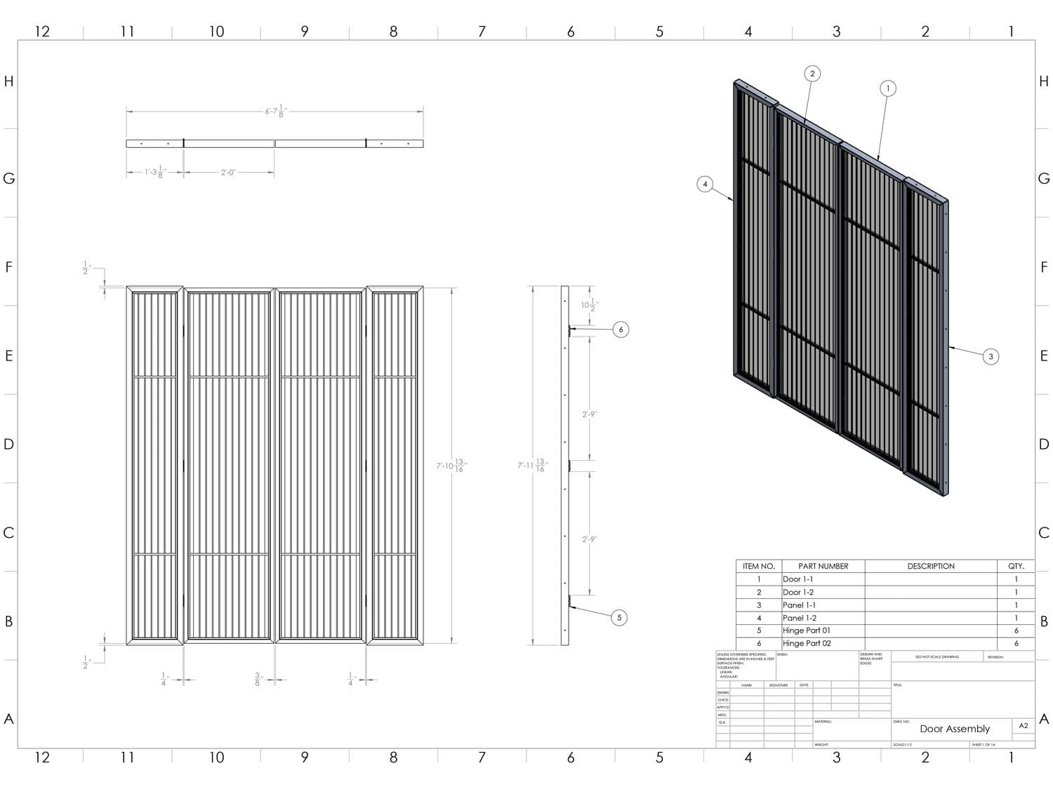 Folding door and panel assembly drawing