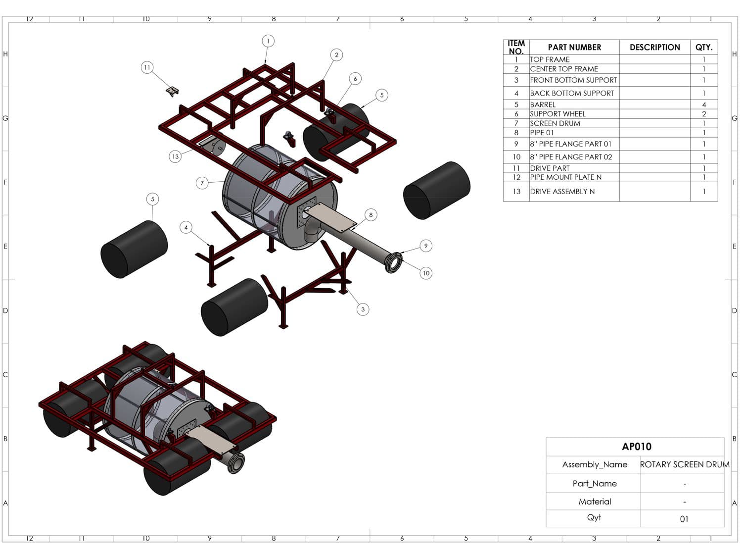 Rotary screen drum — fabrication drawing AP010